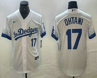 Mens Los Angeles Dodgers #17 Shohei Ohtani Number White 2021 City Connect Cool Base Stitched Jersey