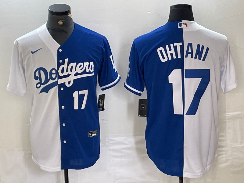 Mens Los Angeles Dodgers #17 Shohei Ohtani Number White Blue Two Tone Stitched Baseball Jersey