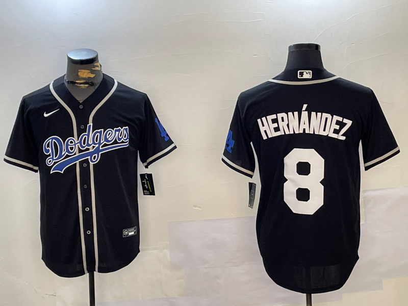 Mens Los Angeles Dodgers #8 Enrique Hernández Black Cool Base Stitched Baseball Jersey