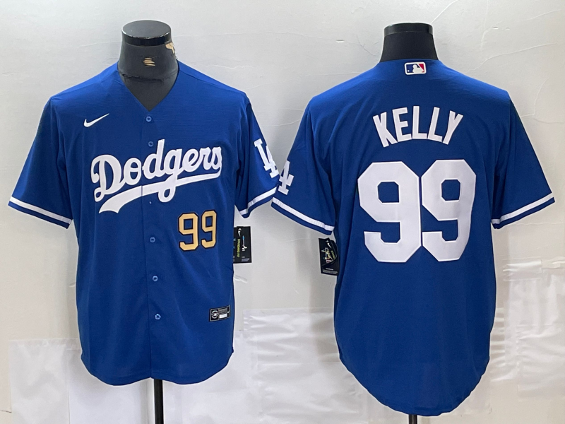 Mens Los Angeles Dodgers #99 Joe Kelly Number Blue Stitched Cool Base Nike Jersey