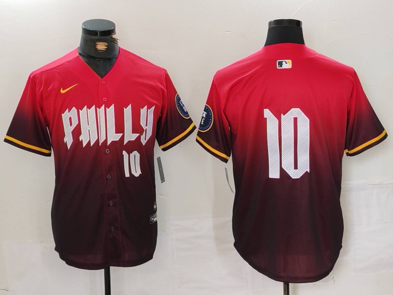 Mens Philadelphia Phillies #10 JT Realmuto Red 2024 City Connect Limited Stitched Jersey