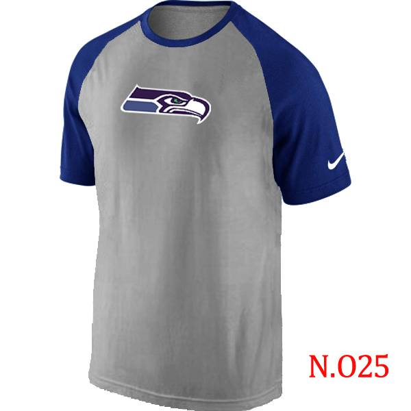 Mens Seattle Seahawks Ash Tri Big Play Raglan T-Shirt Grey- Blue