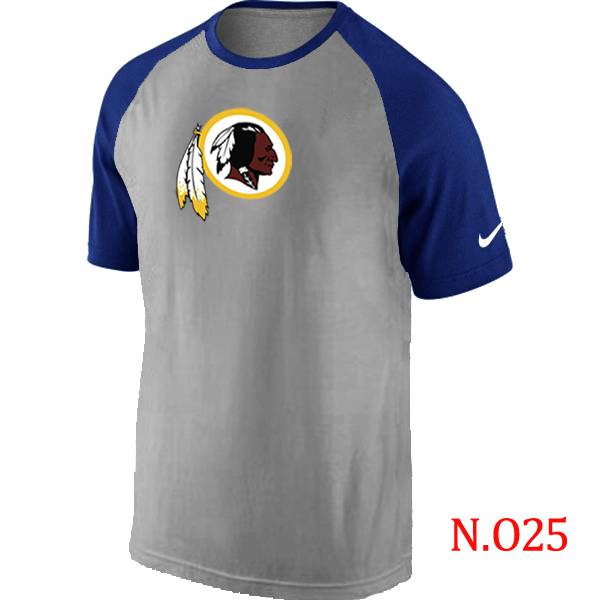 Mens Washington Red Skins Ash Tri Big Play Raglan T-Shirt Grey- Blue