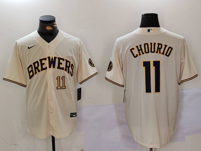 Milwaukee Brewers #11 Jackson Chourio Cream Stitched Cool Base Nike Jerseys