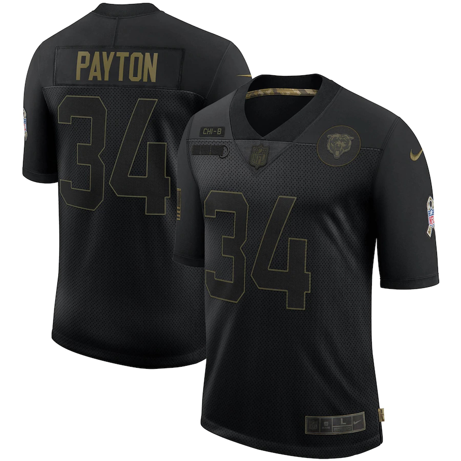 Nike Bears 34 Walter Payton Black 2020 Salute To Service Limited Jersey