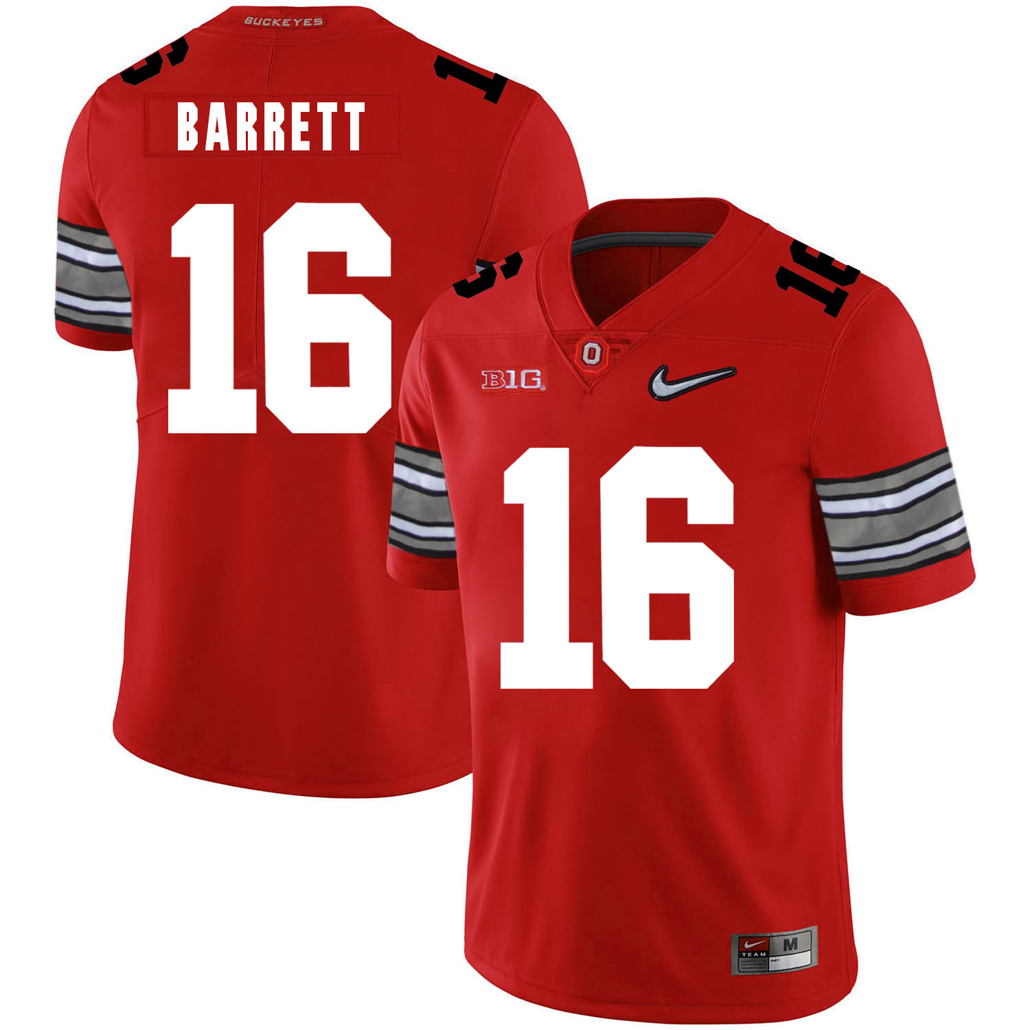 Ohio State Buckeyes 16 J.T. Barrett Red Diamond Nike Logo College Football Jersey