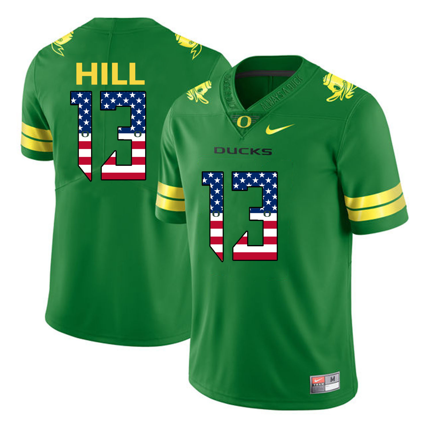 Oregon Ducks 13 Troy Hill Apple Green USA Flag College Football Jersey