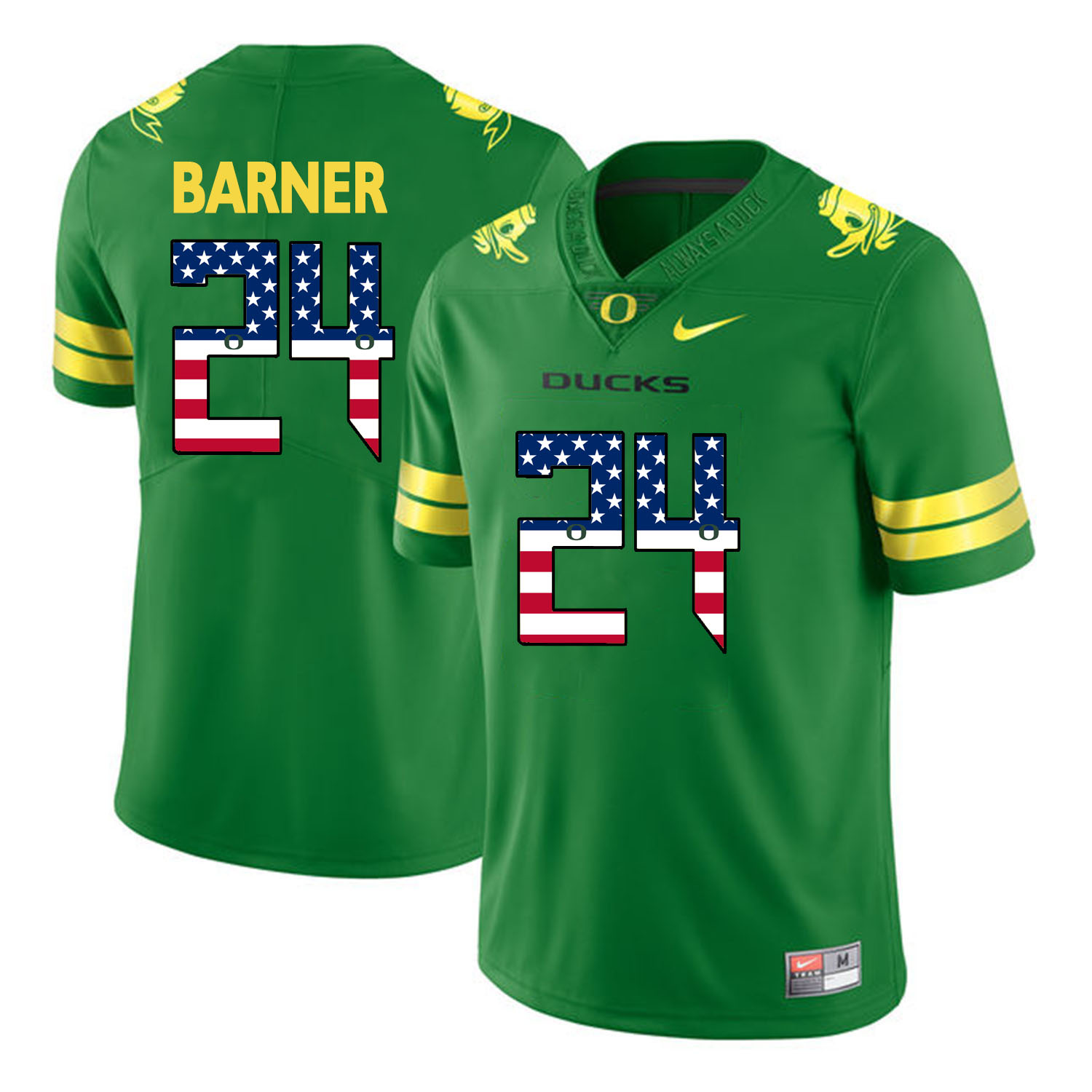 Oregon Ducks 24 Kenjon Barner Apple Green USA Flag College Football Jersey