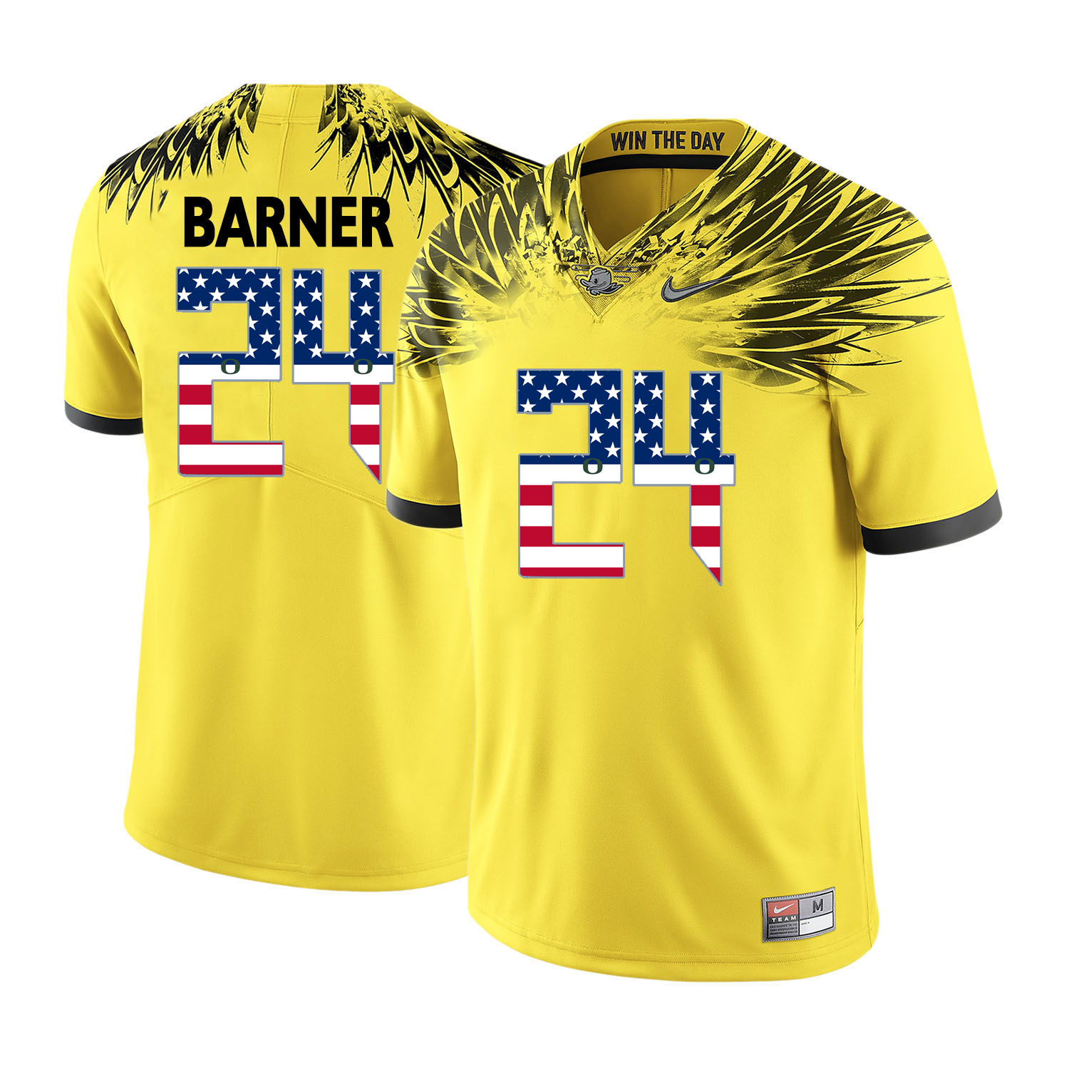 Oregon Ducks 24 Kenjon Barner Yellow USA Flag College Football Jersey