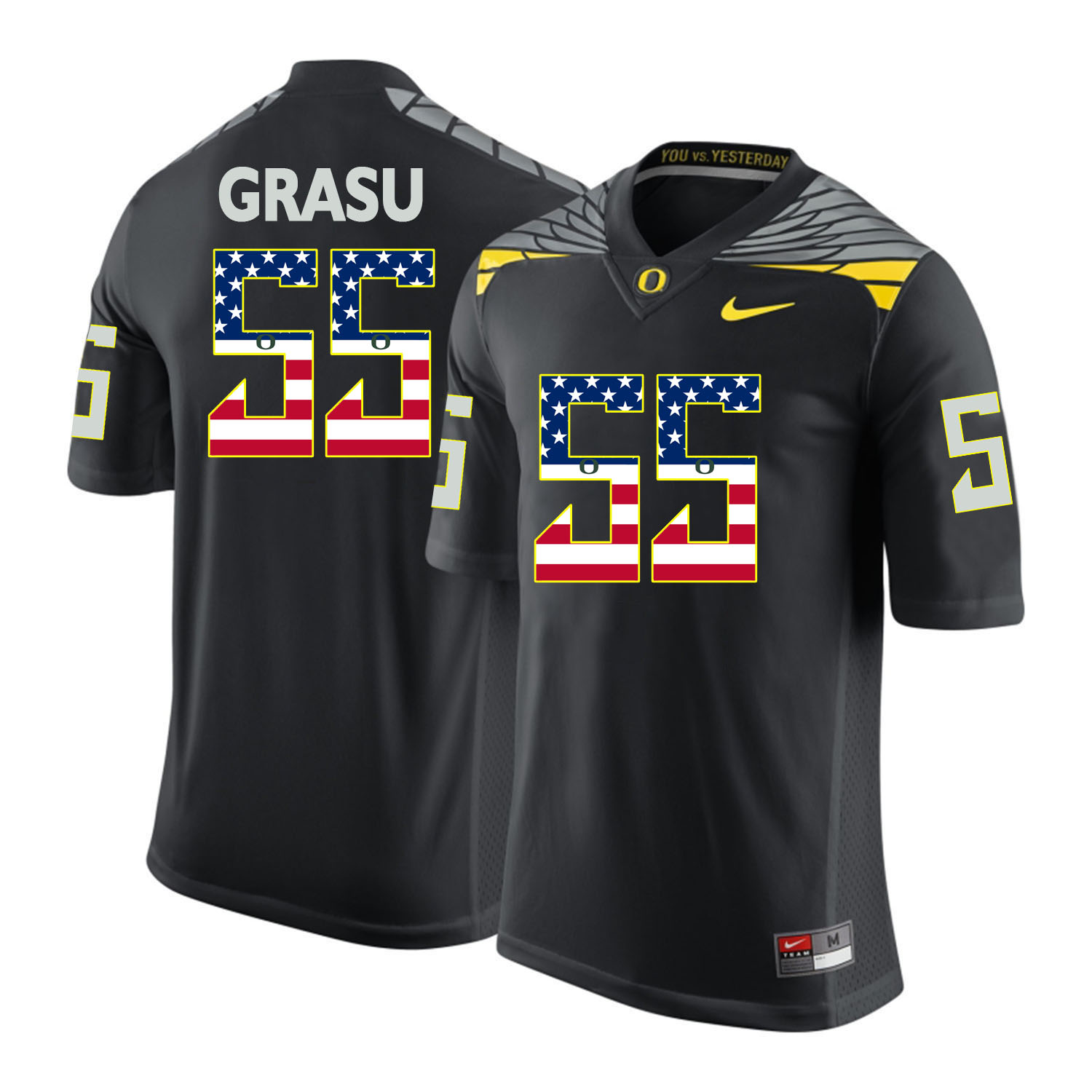 Oregon Ducks 55 Hroniss Grasu Black USA Flag College Football Jersey