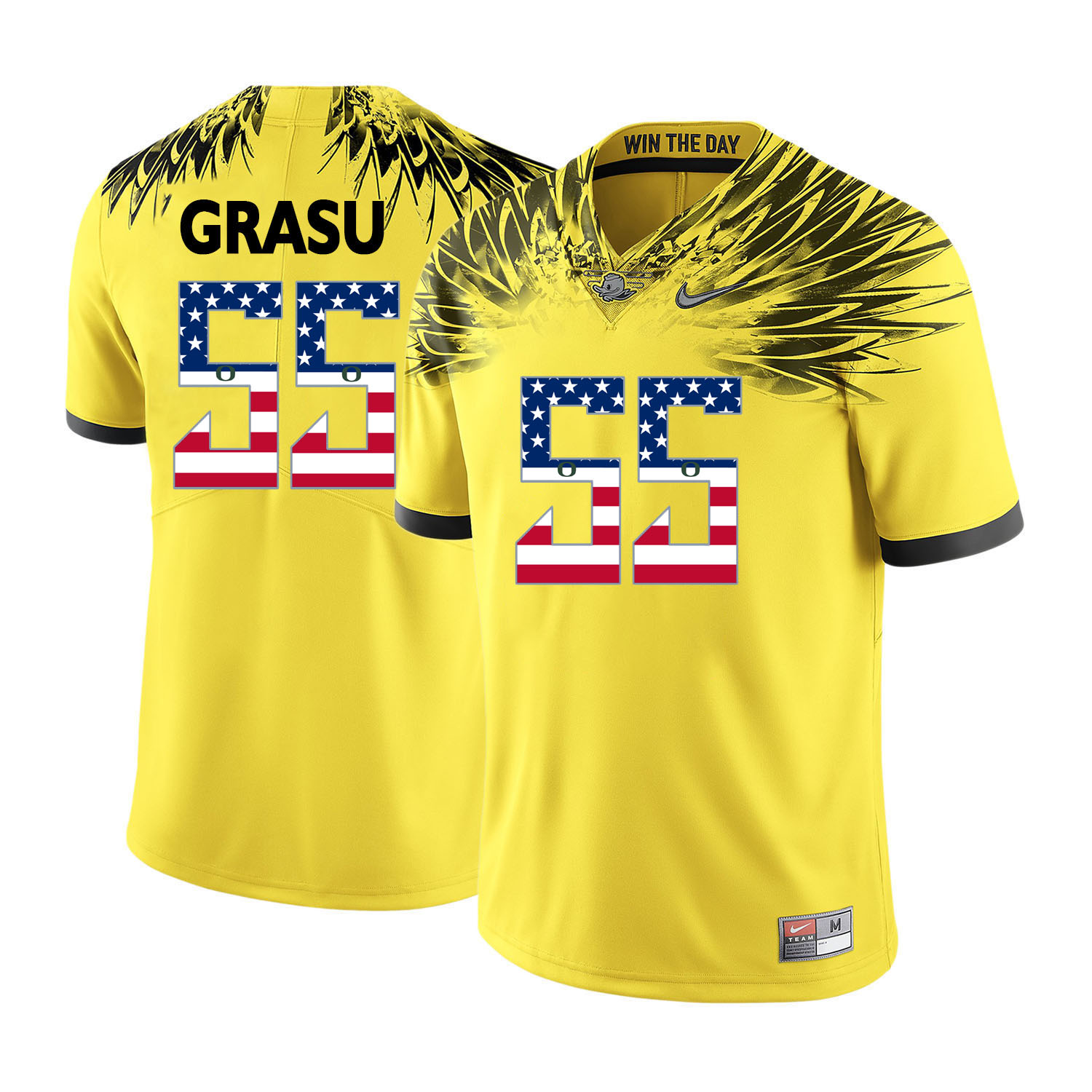 Oregon Ducks 55 Hroniss Grasu Yellow USA Flag College Football Jersey