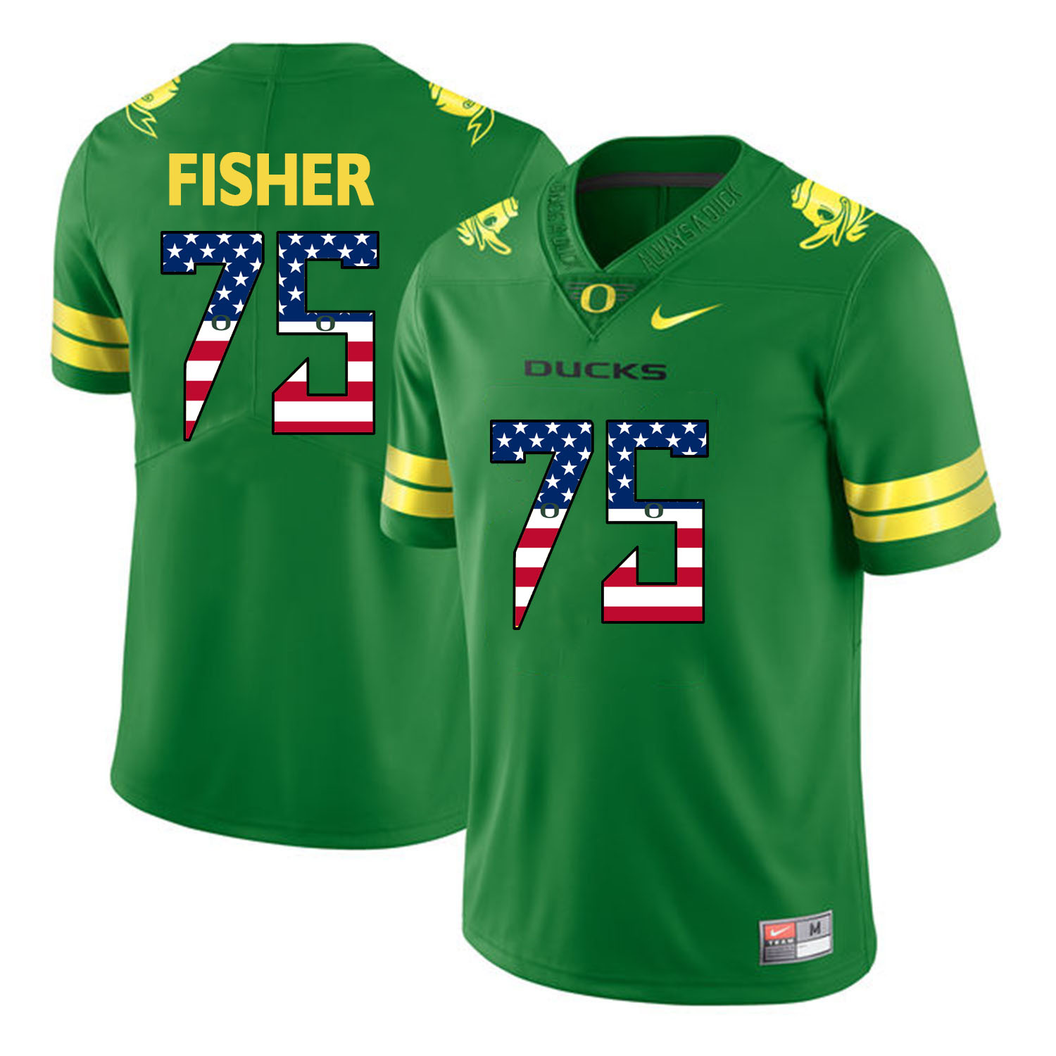 Oregon Ducks 75 Jake Fisher Apple Green USA Flag College Football Jersey