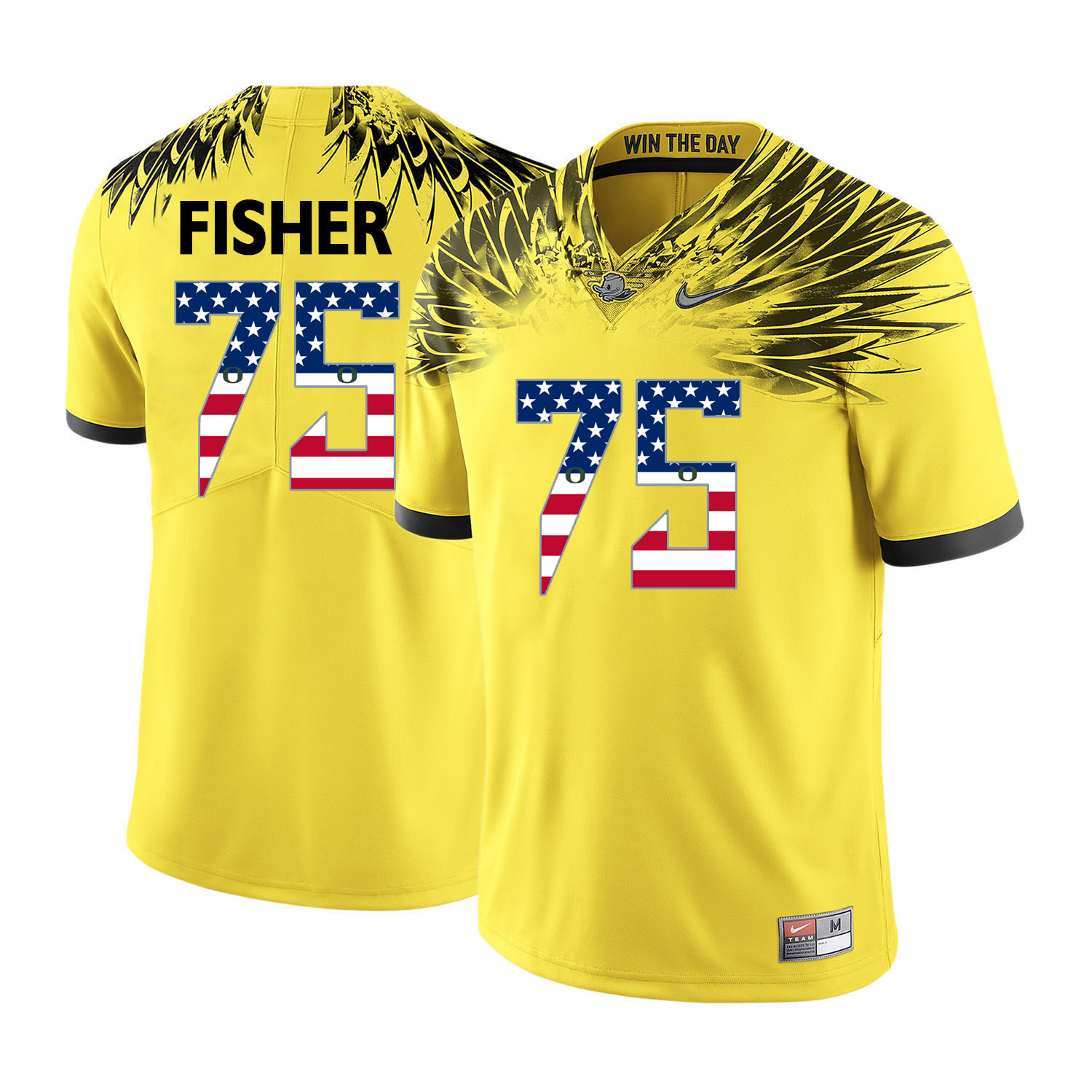 Oregon Ducks 75 Jake Fisher Yellow USA Flag College Football Jersey