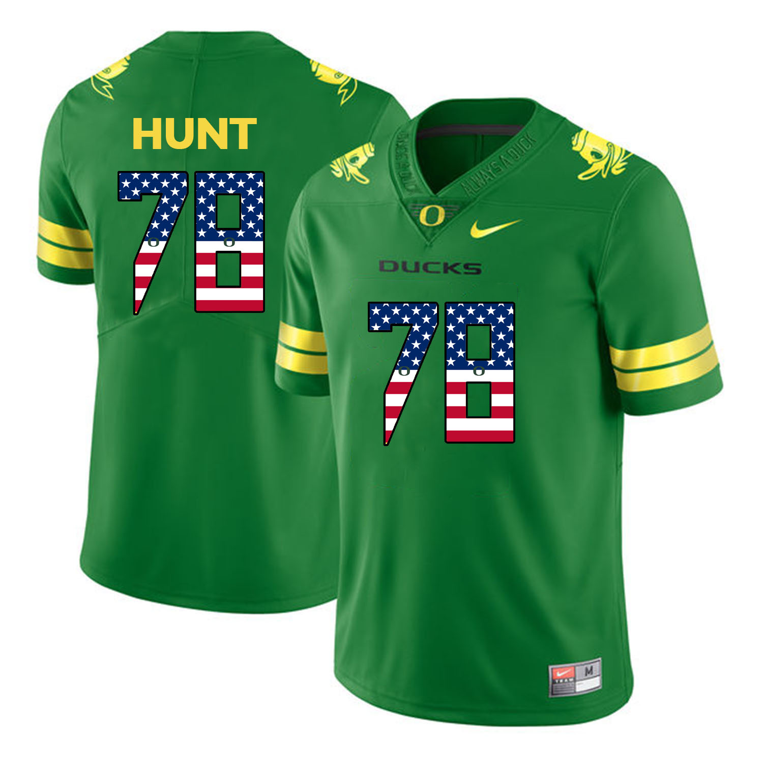 Oregon Ducks 78 Cameron Hunt Apple Green USA Flag College Football Jersey