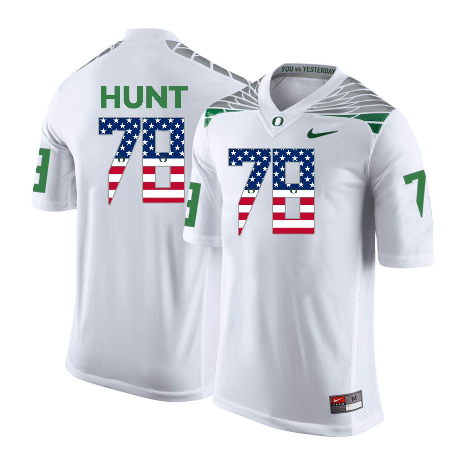 Oregon Ducks 78 Cameron Hunt White USA Flag College Football Jersey