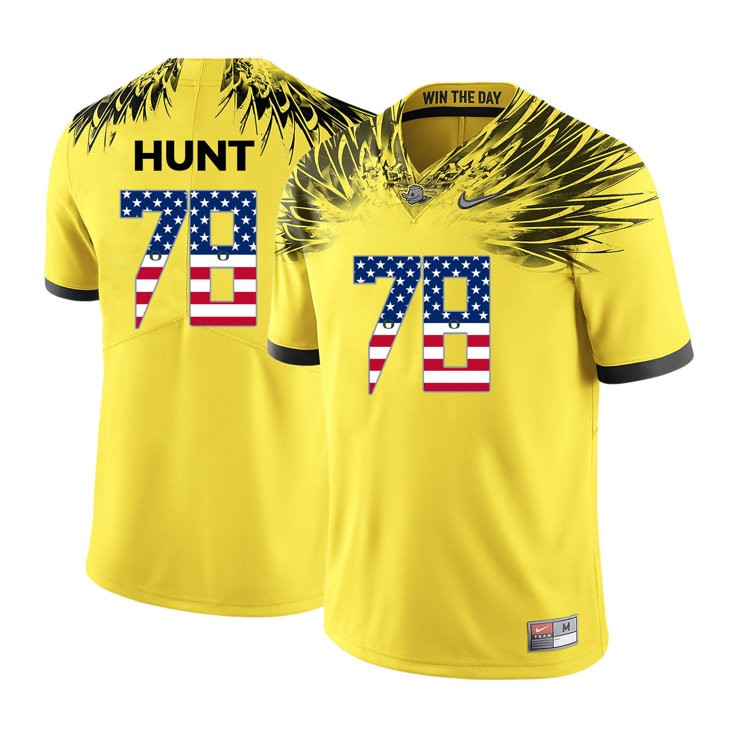 Oregon Ducks 78 Cameron Hunt Yellow USA Flag College Football Jersey