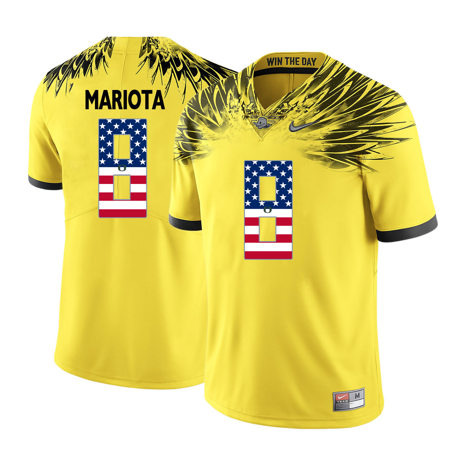 Oregon Ducks 8 Marcus Mariota Yellow USA Flag College Football Jersey