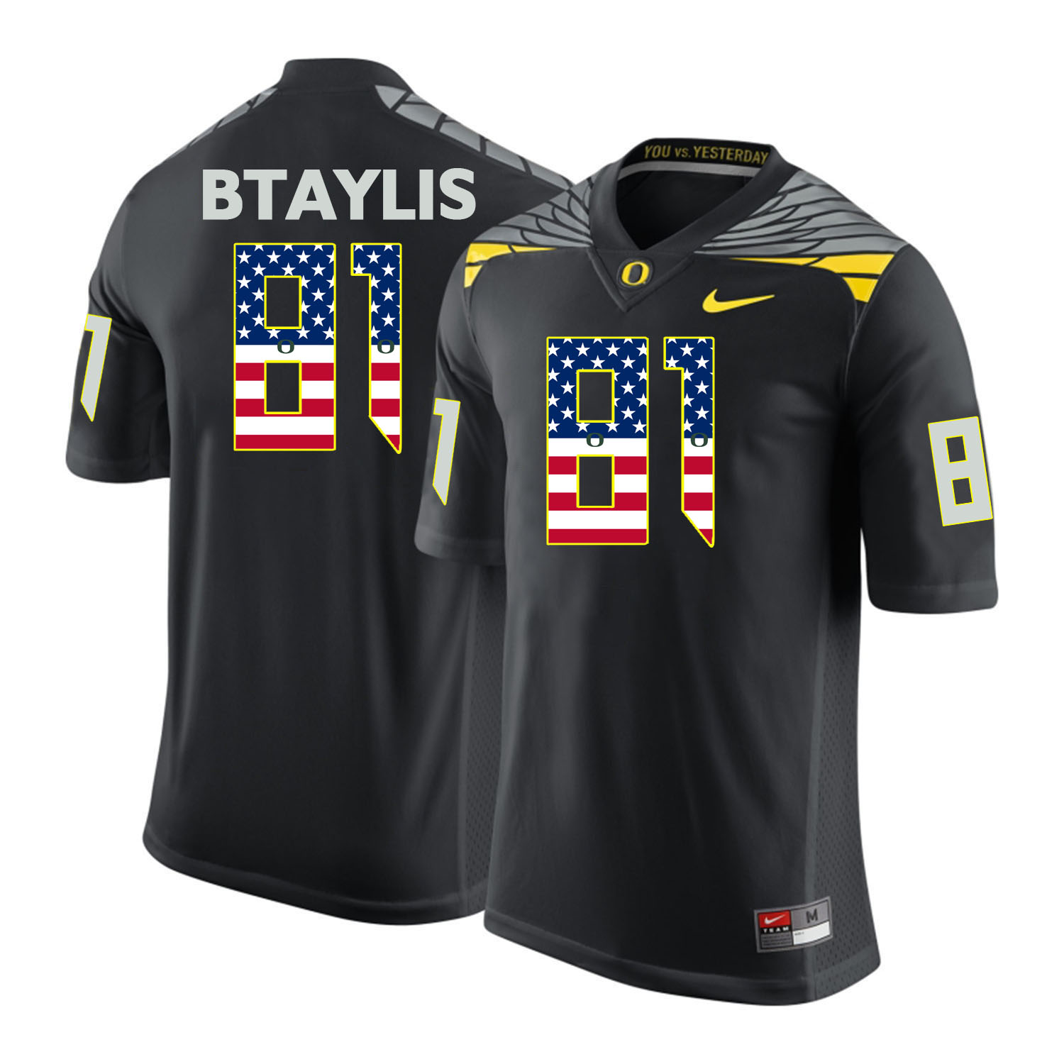 Oregon Ducks 81 Evan Baylis Black USA Flag College Football Jersey