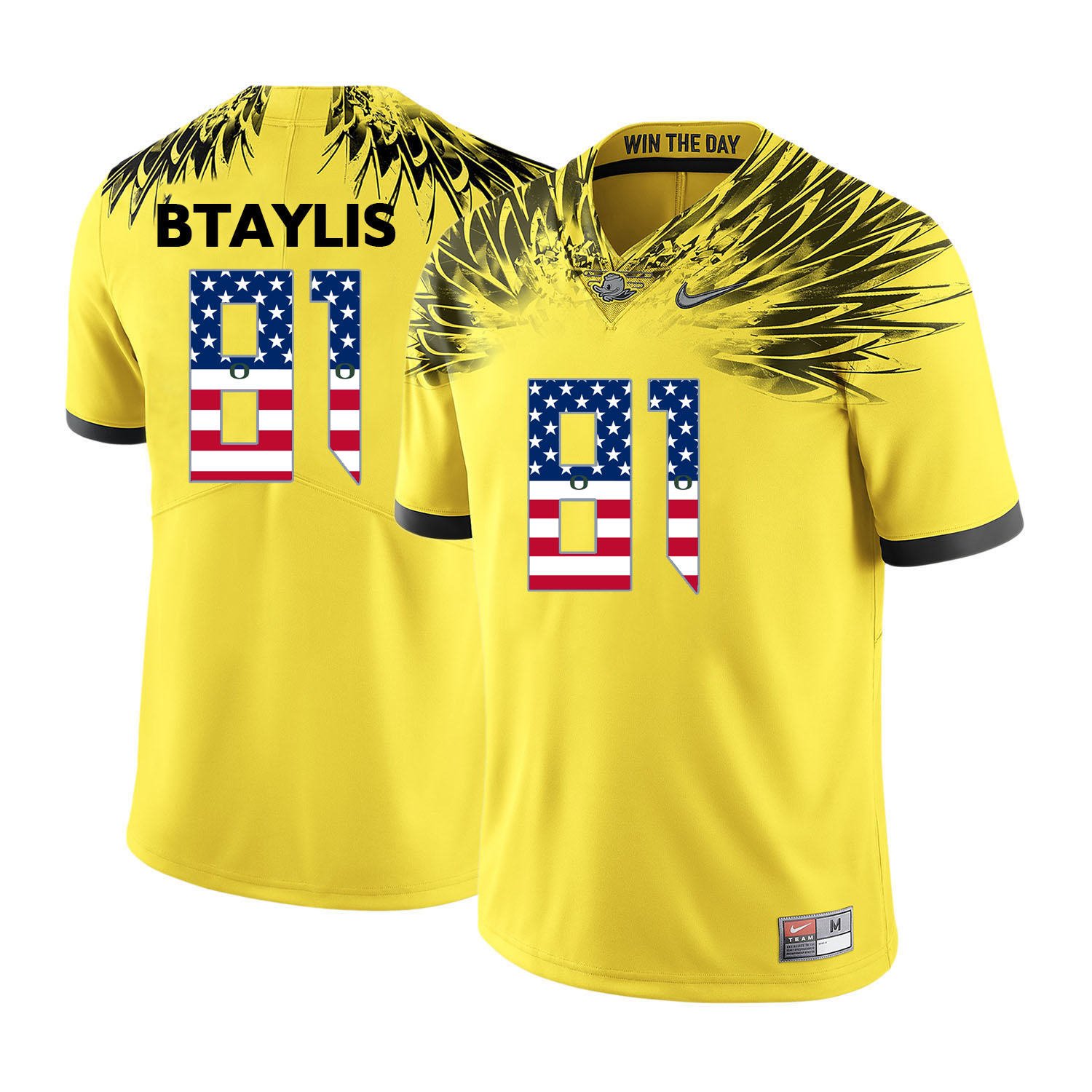 Oregon Ducks 81 Evan Baylis Yellow USA Flag College Football Jersey