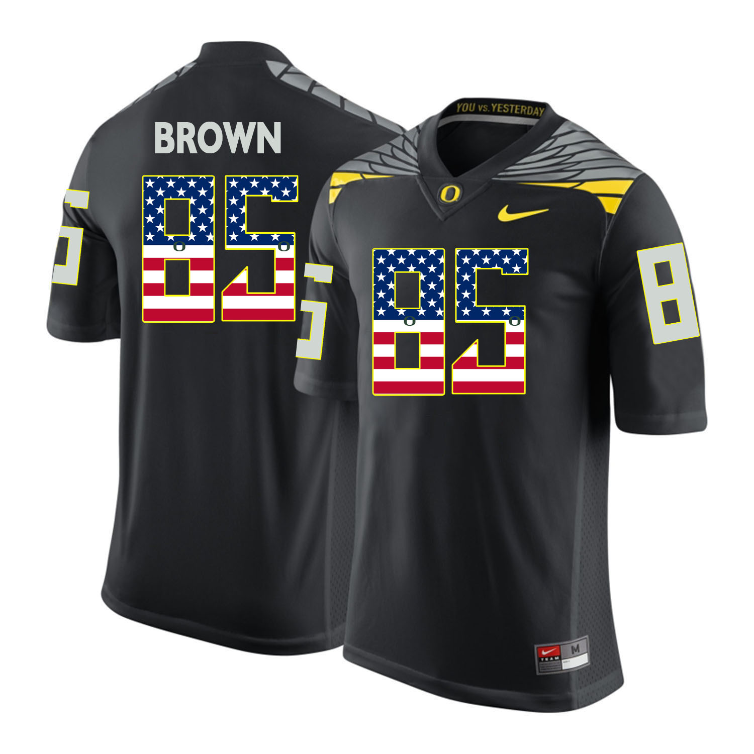 Oregon Ducks 85 Pharaoh Brown Black USA Flag College Football Jersey