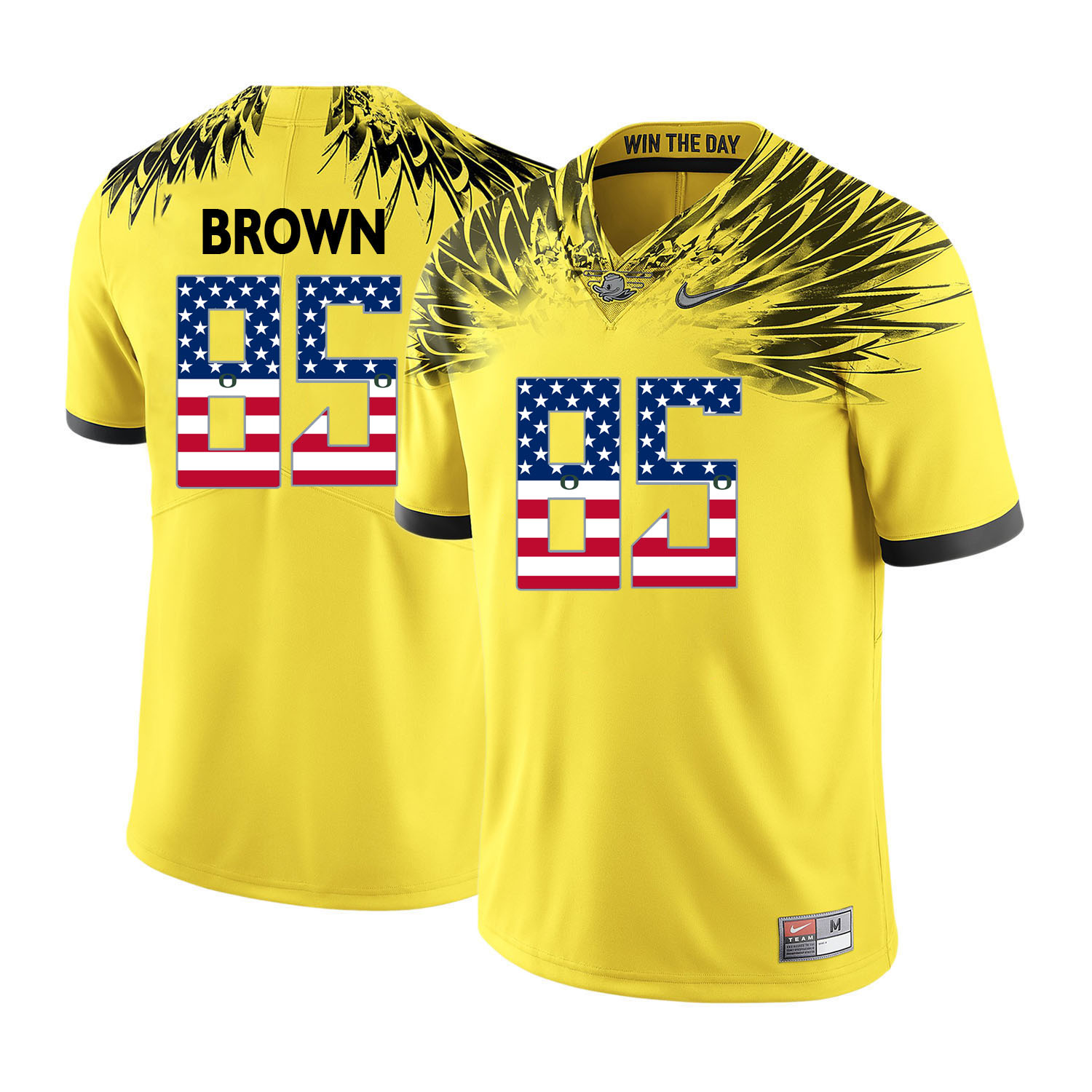 Oregon Ducks 85 Pharaoh Brown Yellow USA Flag College Football Jersey