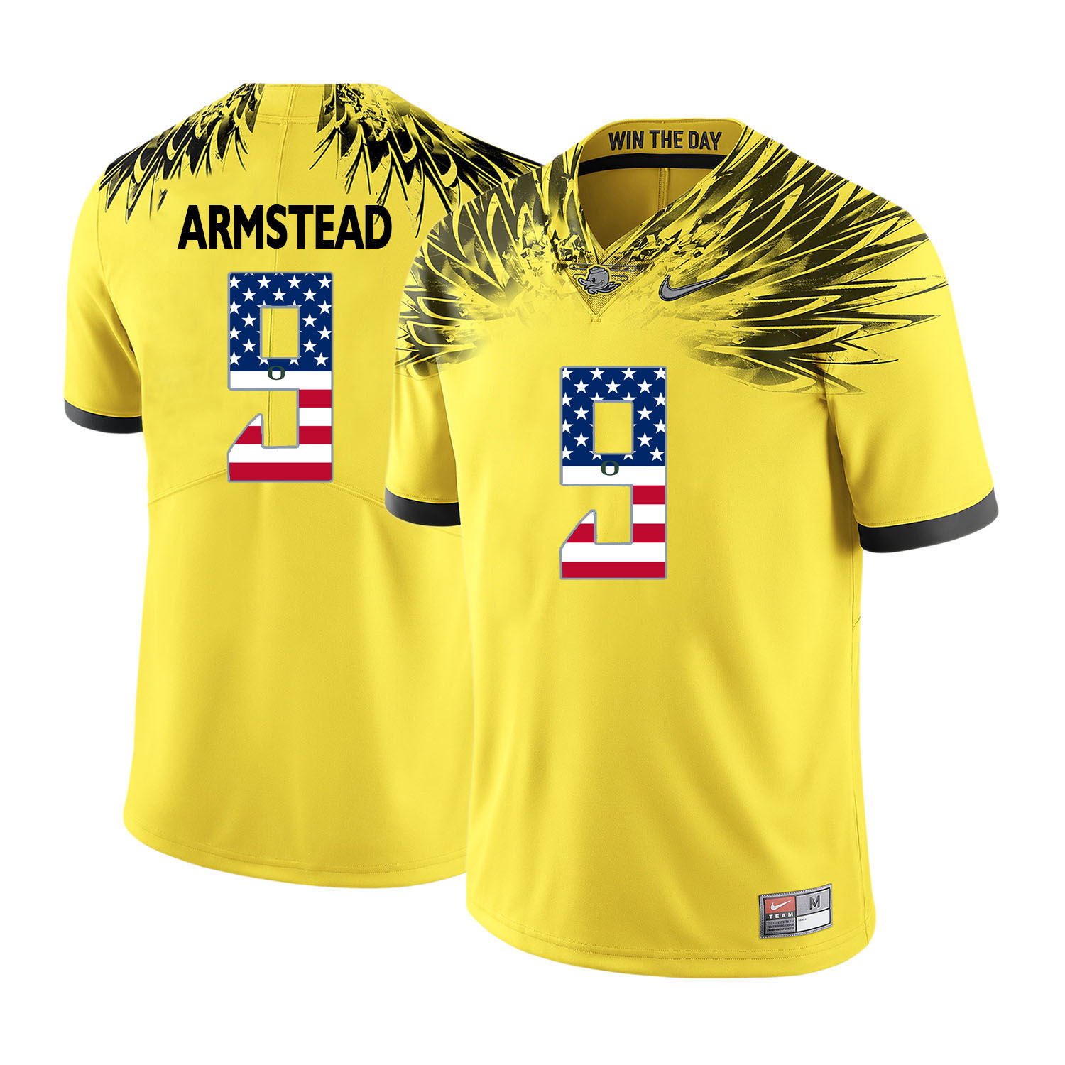 Oregon Ducks 9 Arik Armstead Yellow USA Flag College Football Jersey