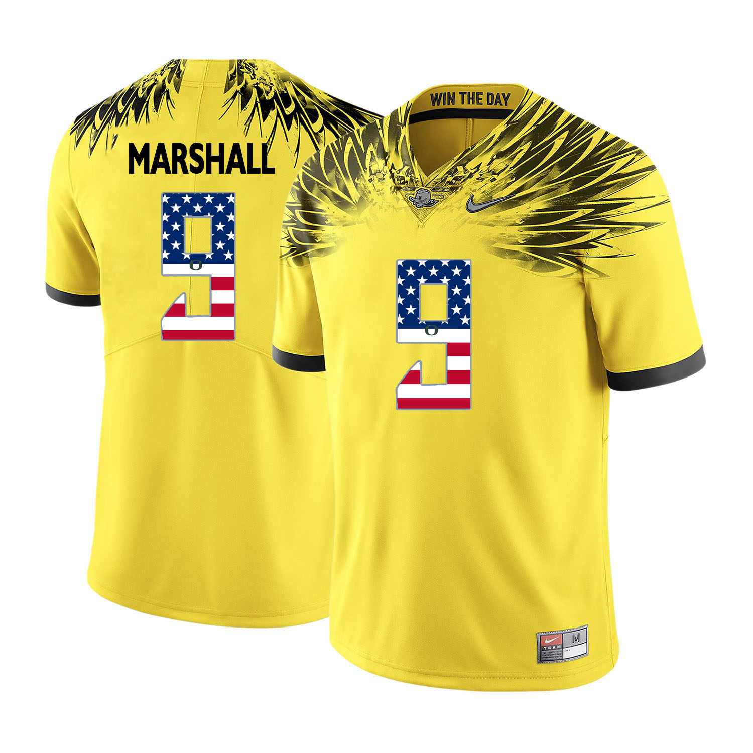 Oregon Ducks 9 Byron Marshall Yellow USA Flag College Football Jersey