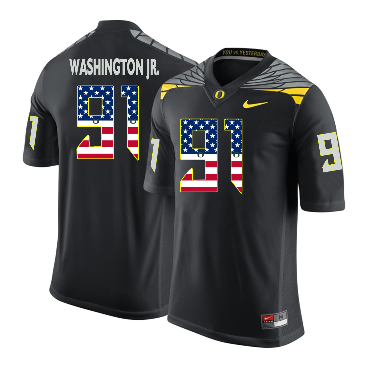 Oregon Ducks 91 Tony Washington Jr. Black USA Flag College Football Jersey