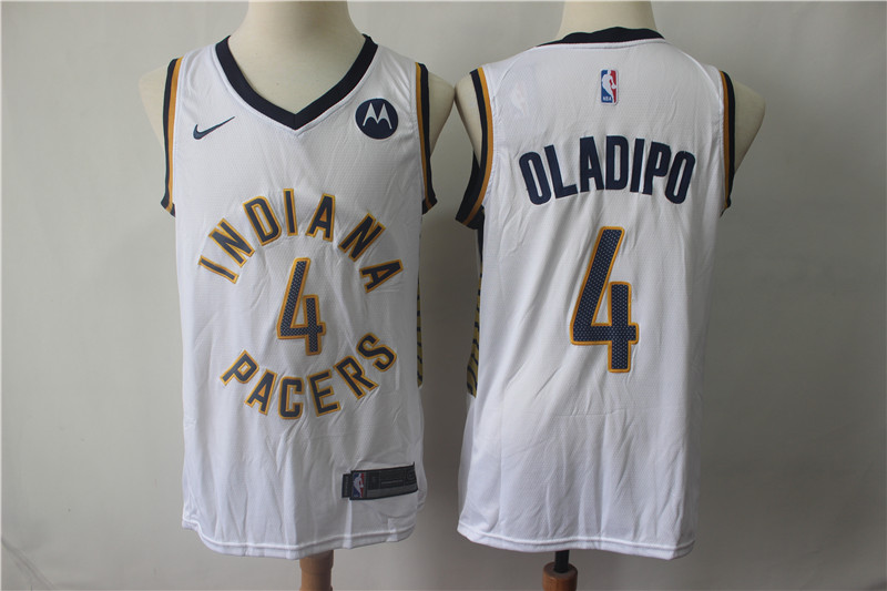 Pacers 4 Victor Oladipo White Nike Swingman Jersey.