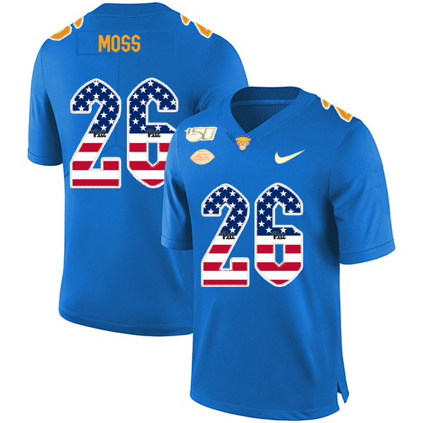 Pittsburgh Panthers 26 Chawntez Moss Blue USA Flag 150th Anniversary Patch Nike College Football Jersey