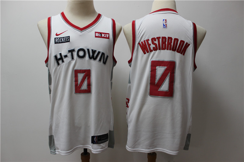 Men's Houston Rockets #0 Russell Westbrook White 2020 Nike City Edition Swingman Jersey With The Sponsor Logo