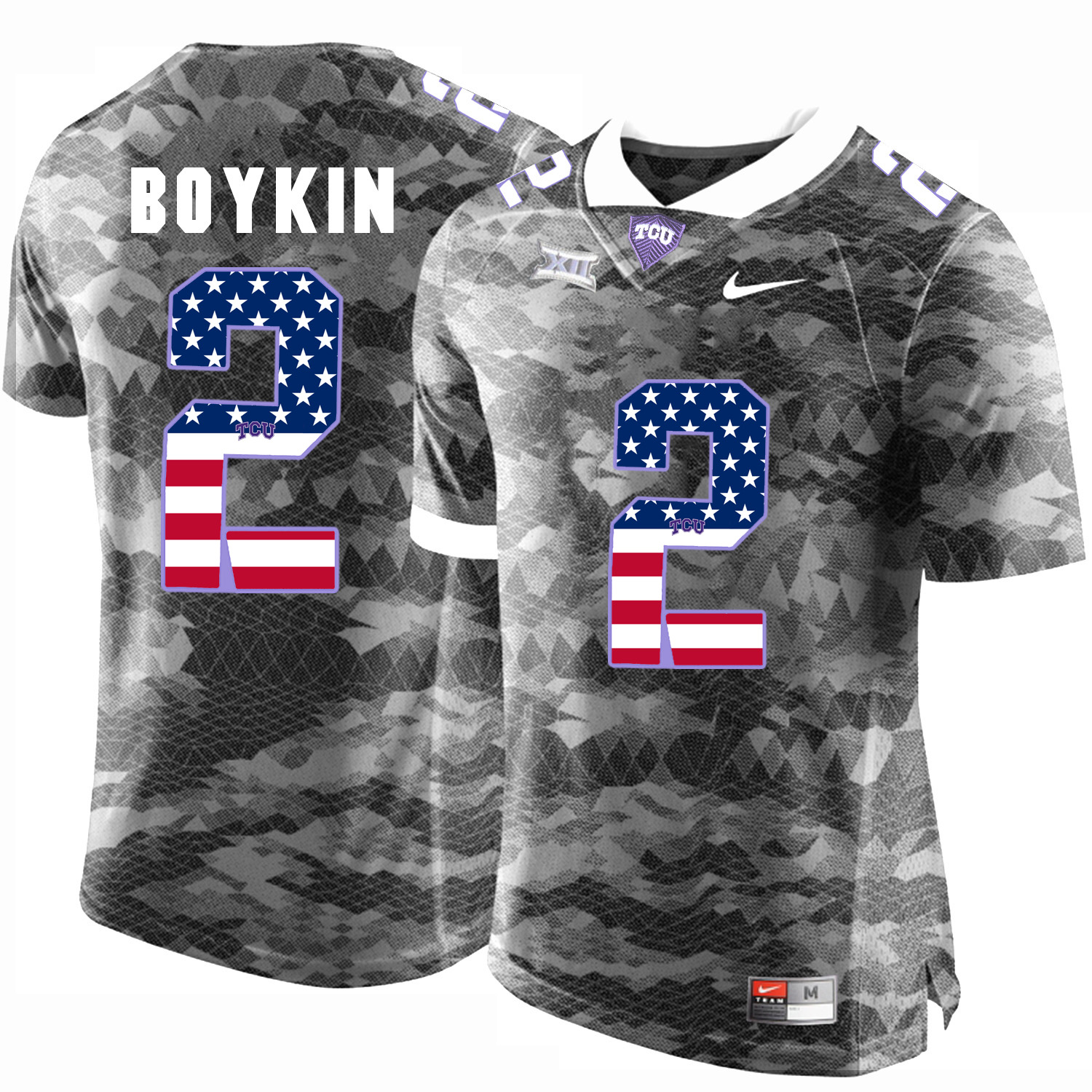 TCU Horned Frogs 2 Trevone Boykin Gray USA Flag College Football Jersey