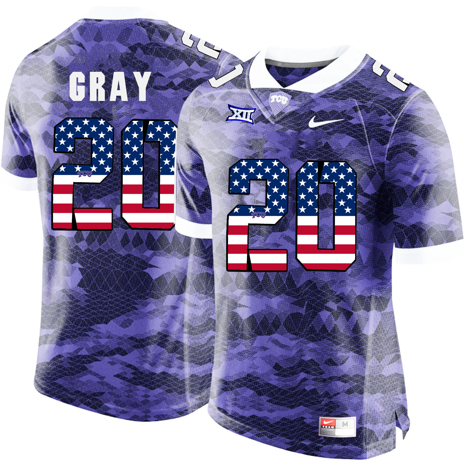 TCU Horned Frogs 20 Deante Gray Purple USA Flag College Football Jersey