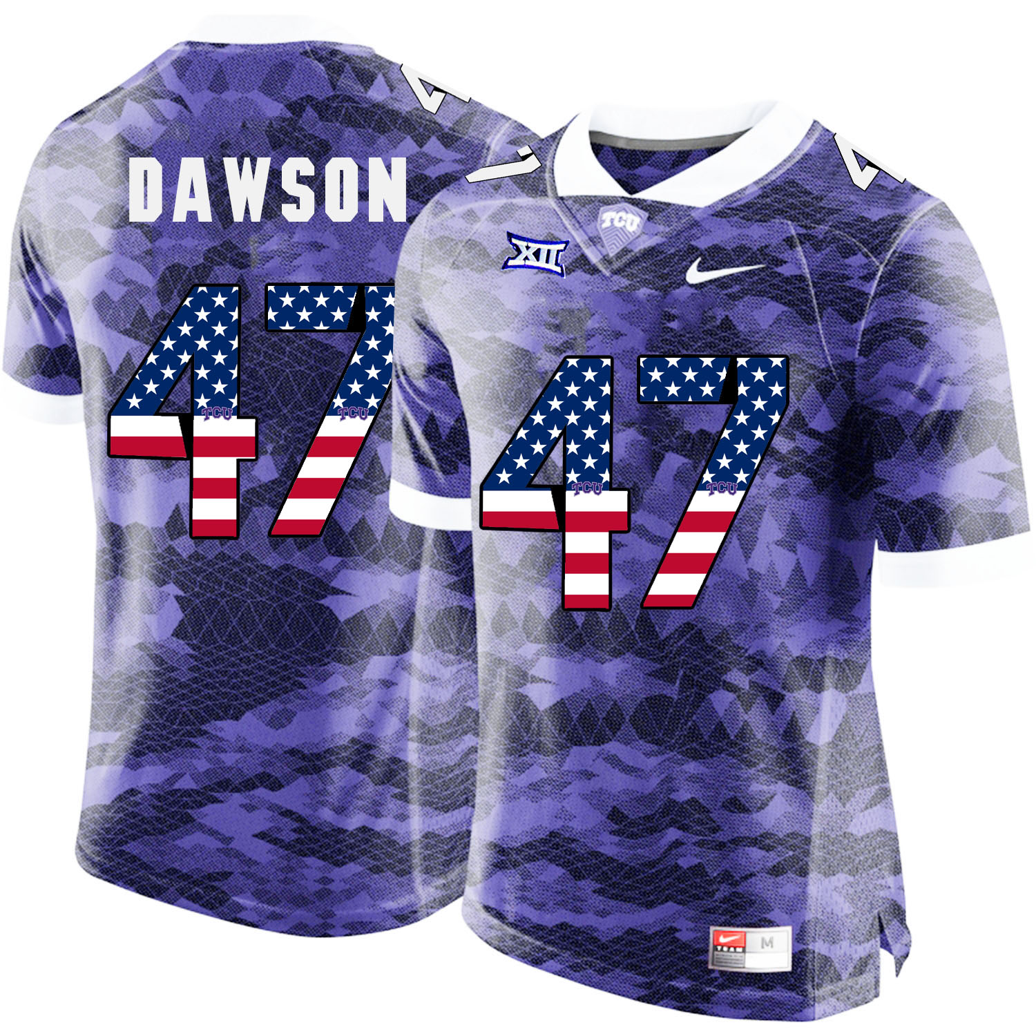 TCU Horned Frogs 47 P.J. Dawson Purple USA Flag College Football Jersey