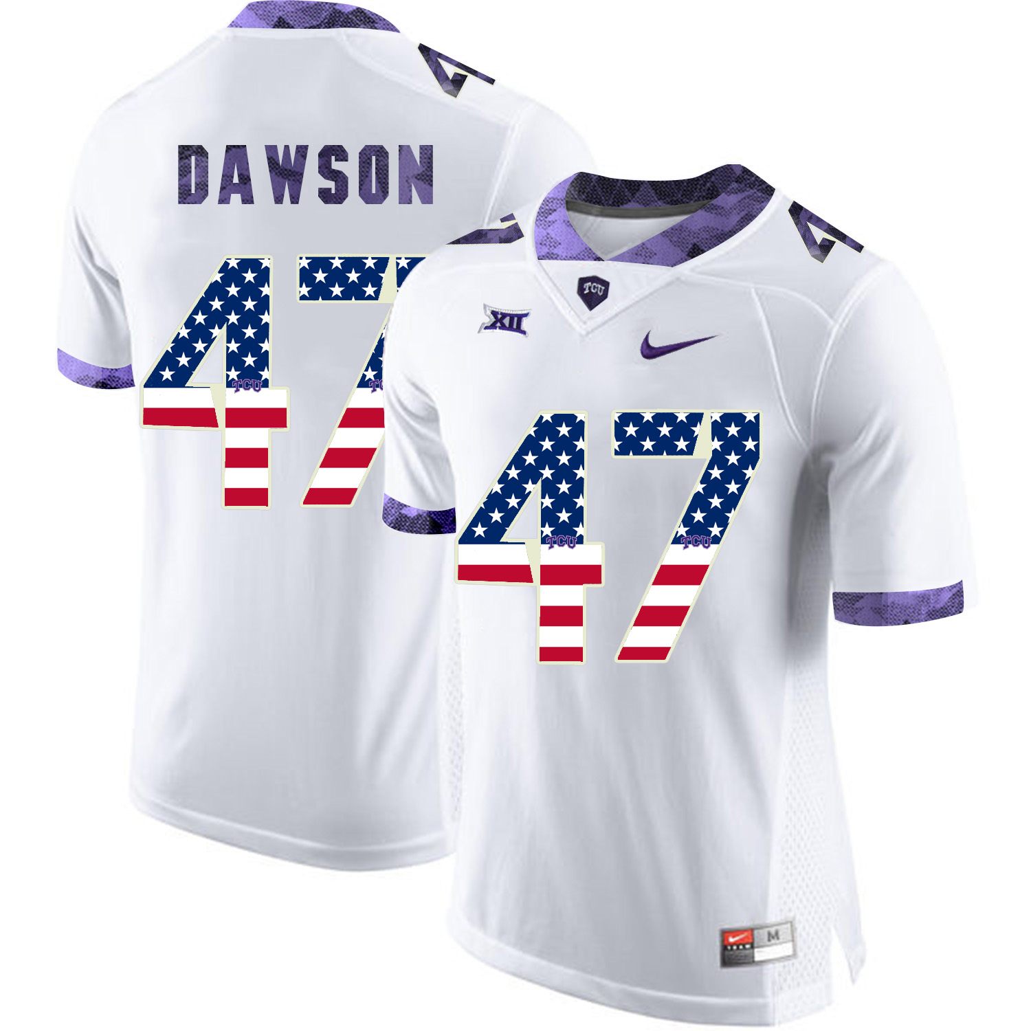 TCU Horned Frogs 47 P.J. Dawson White USA Flag College Football Jersey