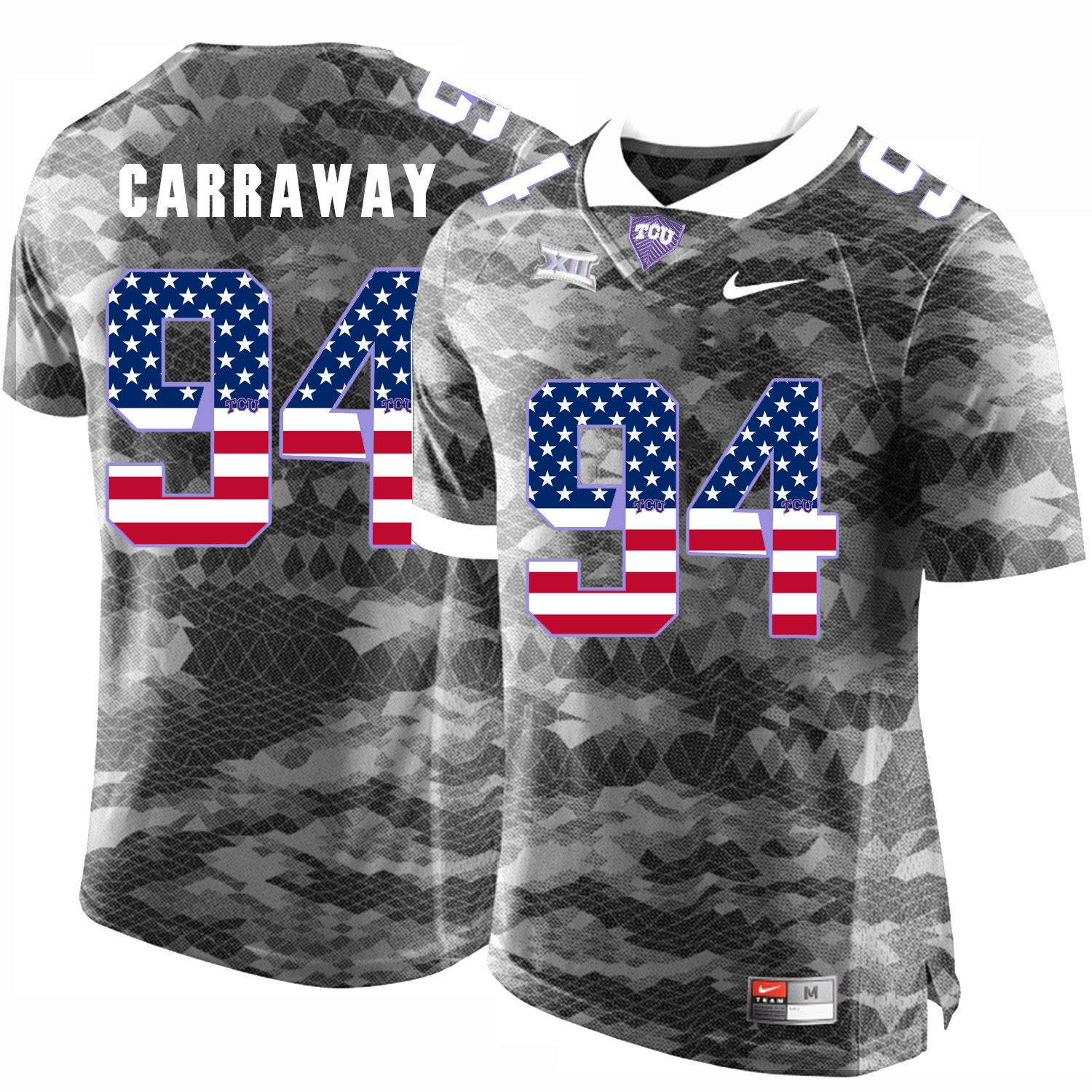 TCU Horned Frogs 94 Josh Carraway Gray USA Flag College Football Jersey