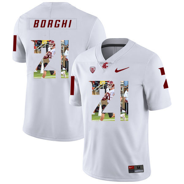 Washington State Cougars 21 Max Borghi White Fashion College Football Jersey