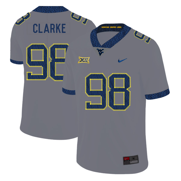 West Virginia Mountaineers 98 Will Clarke Gray College Football Jersey