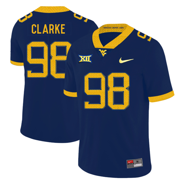 West Virginia Mountaineers 98 Will Clarke Navy College Football Jersey