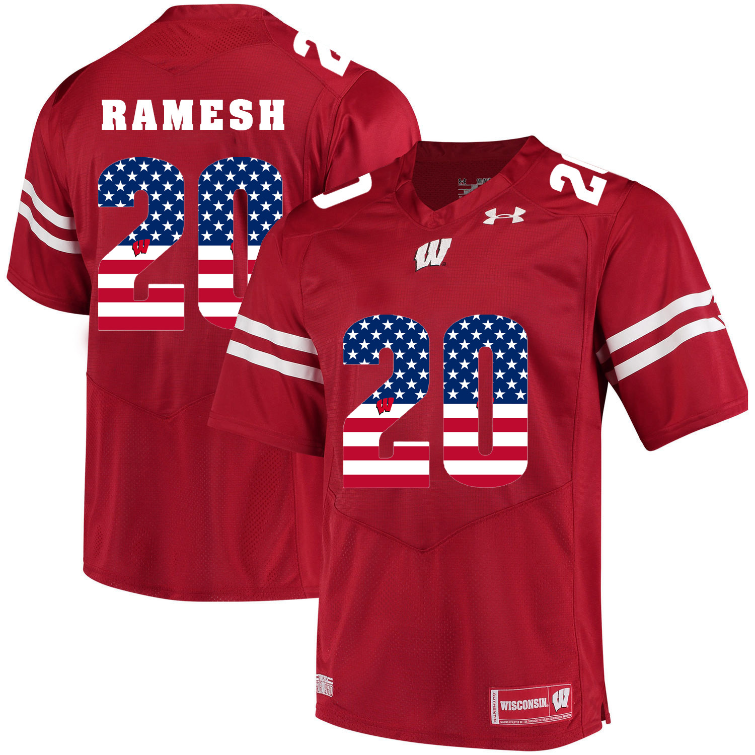 Wisconsin Badgers 20 Austin Ramesh Red USA Flag College Football Jersey