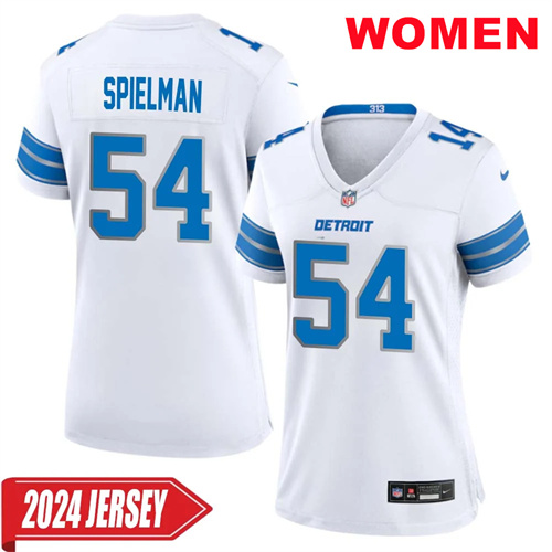 Woman's Chris Spielman #54 Detroit Lions Away Game 2024 Jersey – White