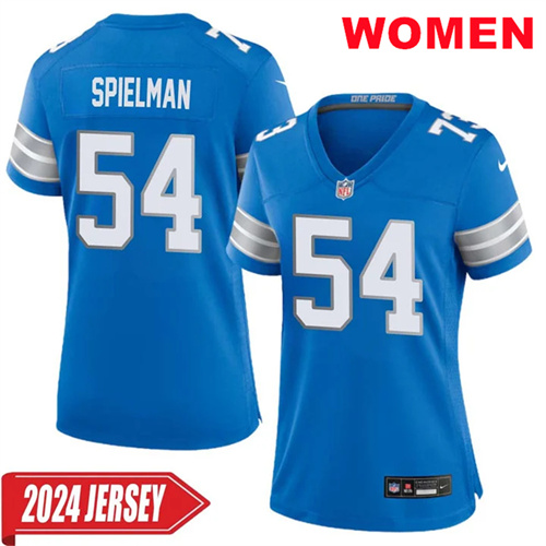 Woman's Chris Spielman No 54 Detroit Lions Home Game 2024 Jersey – Blue