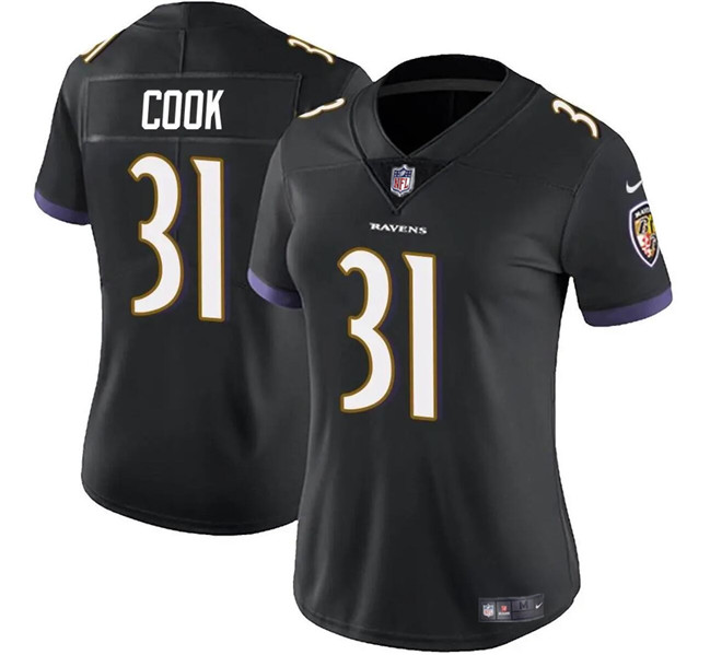 Women's Baltimore Ravens #31 Dalvin Cook Black Football Stitched Jersey