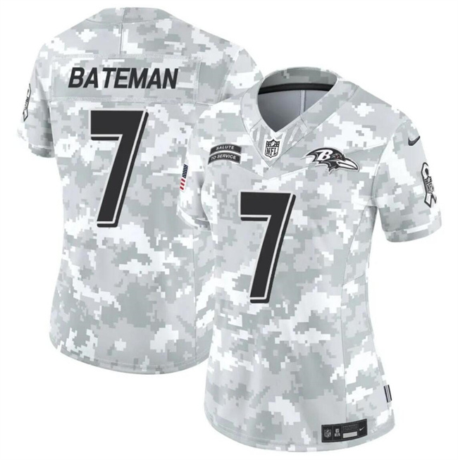 Women's Baltimore Ravens #7 Rashod Bateman 2024 F.U.S.E Arctic Camo Salute To Service Limited Stitched Football Jersey(Run Small)