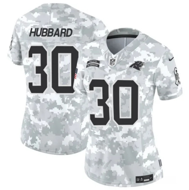 Women's Carolina Panthers #30 Chuba Hubbard 2024 F.U.S.E Arctic Camo Salute To Service Limited Stitched Football Jersey(Run Small)