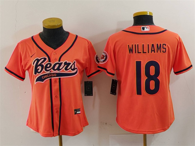 Women's Chicago Bears #18 Caleb Williams Orange With Patch Cool Base Stitched Baseball Jersey(Run Small)