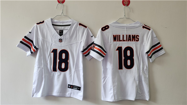 Women's Chicago Bears #18 Caleb Williams White 2024 Draft F.U.S.E. Vapor Football Stitched Jersey(Run Small)