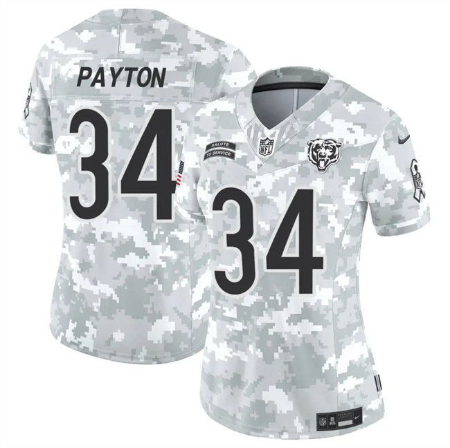 Women's Chicago Bears #34 Walter Payton 2024 F.U.S.E Arctic Camo Salute To Service Limited Stitched Football Jersey(Run Small)