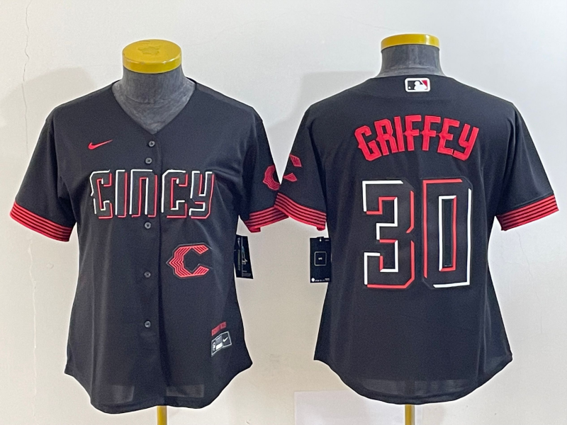 Women's Cincinnati Reds #30 Ken Griffey Jr Black 2023 City Connect Cool Base Stitched Jersey