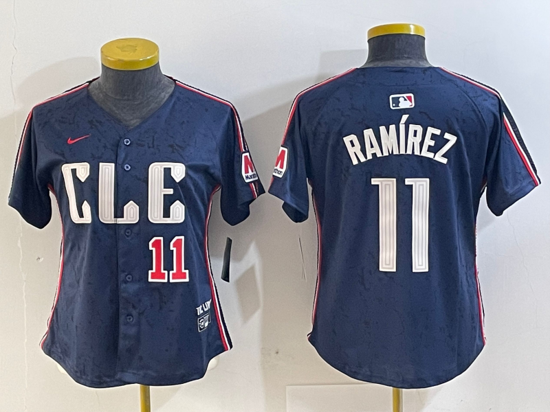 Women's Cleveland Guardians #11 Jose Ramirez Number Navy 2024 City Connect Limited Stitched Jerseys